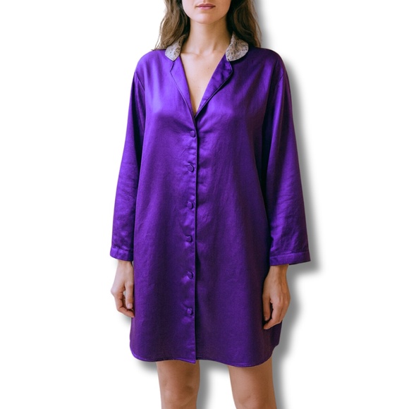 90s Victoria’s Secret Satin Button Down, Lace Collar, Sm, Gold Label Jewel Tone - Picture 2 of 9